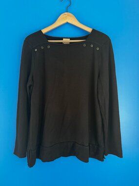 Chico's Boat Neck Sweater Women Black Button Detail Rayon Blend - L